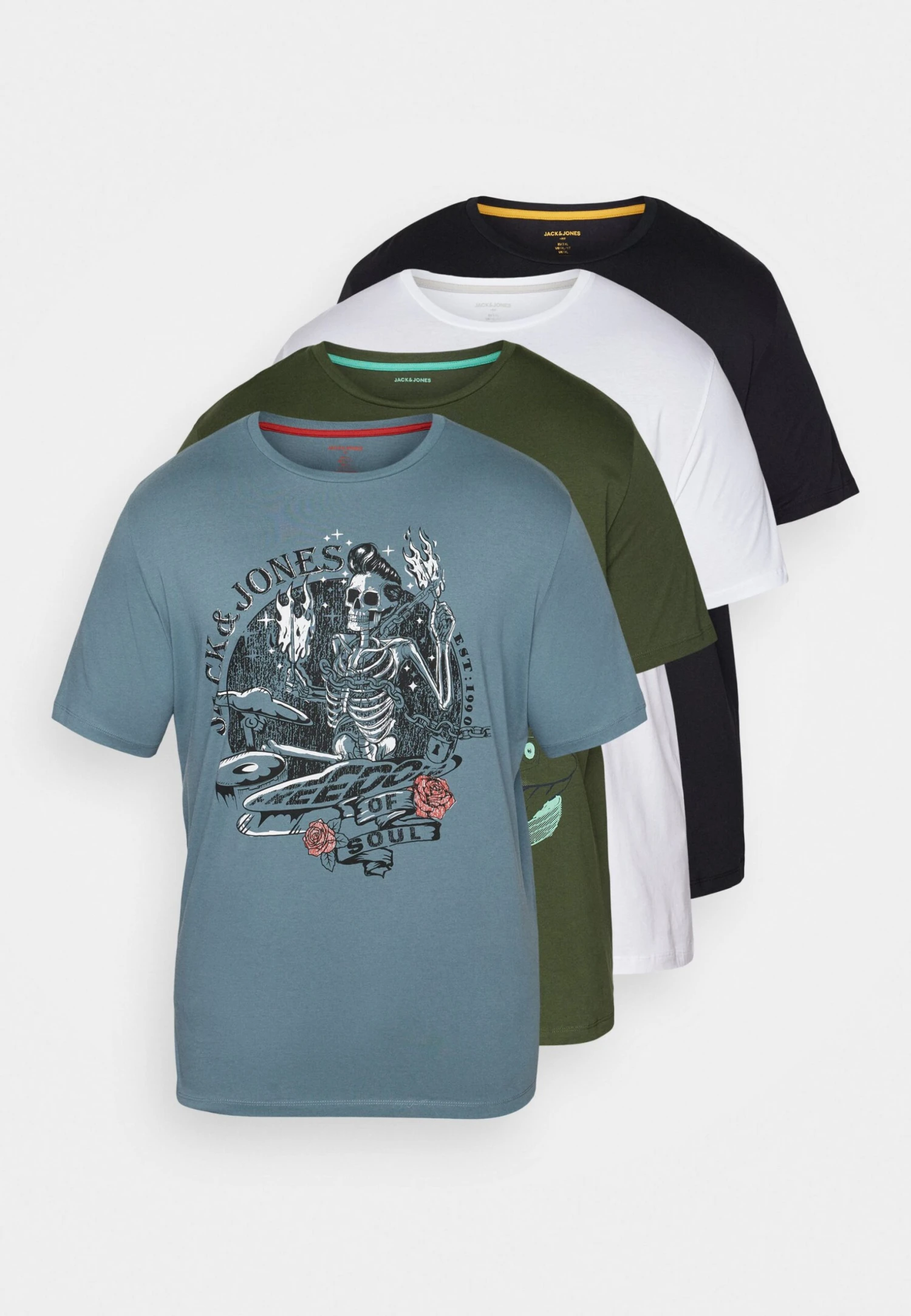 Jack & Jones JJSKULL ROCK TEE CREW NECK 4 PACK - Print T-shirt - Kombu Green/white/black/goblin Blue 7 Jack & Jones JJSKULL ROCK TEE CREW NECK 4 PACK - Print T-shirt - Kombu Green/white/black/goblin Blue - Image 7