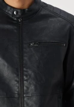 Jack & Jones JJEDYLAN BIKER JACKET - Faux Leather Jacket - Schwarz -Indicode Men Wear Shop 1273aa89fd3244e49ffb6e202afcb018