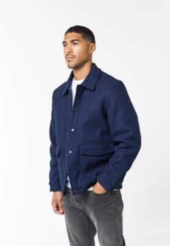 FAUX WOOL BUTTON UP SHACKET - Bomber Jacket - Navy