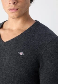 Gant V NECK - Jumper - Dark Charcoal Melange -Indicode Men Wear Shop 34e258cefd404a45acab1dda510a155d