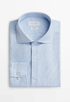 Massimo Dutti Easy Iron Micro Check Slim Fit - Formal Shirt - Light Blue -Indicode Men Wear Shop 53fc7b1f4fab4b3c865a8c66e7d37613