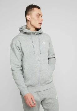 Nike Sportswear Club Hoodie - Zip-Up Sweatshirt - Dark Grey Heather/Matte Silver/White