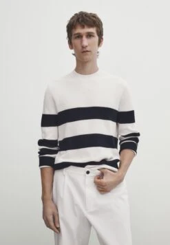 Massimo Dutti Striped Crew Neck - Jumper - Beige