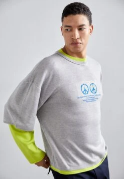 DOUBLE LAYER - Jumper - Heather Grey/acid Green -Indicode Men Wear Shop 8e16d802d7734b528efaa8bbb7c66aae