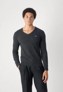Gant V NECK - Jumper - Dark Charcoal Melange -Indicode Men Wear Shop 9c4aee1321ef4610adaa37c5abf77a5b