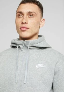 Nike Sportswear Club Hoodie - Zip-Up Sweatshirt - Dark Grey Heather/Matte Silver/White -Indicode Men Wear Shop a641f45a12aa4a359135149edf334682