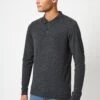 French Connection Long Sleeve- Polo Shirt - Charcoal Mel Black