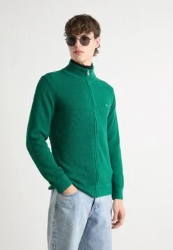 Gant COTTON ZIP CARDIGAN - Cardigan - Deep Forest Green