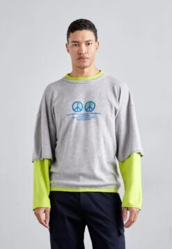 DOUBLE LAYER - Jumper - Heather Grey/acid Green