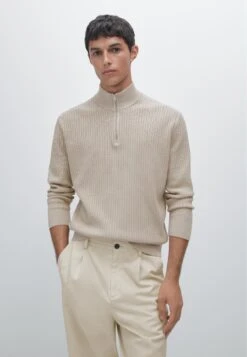 Massimo Dutti MOCK NECK WITH ZIP - Jumper - Beige