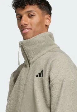 Adidas Sportswear Fleece Jacket - Silver Pebble -Indicode Men Wear Shop dfbc1408bd664d78b6119259b65b6e57
